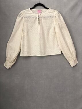 Muse Eyelet Top Long Sleeve Front Tie Off White Women's Size 8 NEW